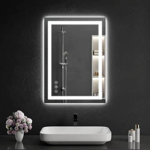 Vista 18 de Espejo de baño LED de 30 x 48 pulgadas con luces, regulable, antivaho, espejo de tocador de baño para pared, retroiluminado + luz frontal, función