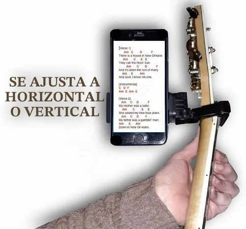 Vista 7 de Smart-Po Cejilla de guitarra para teléfono inteligente Abrazadera de cuello compatible con Android y iPhone Soporte para teléfono celular Ayuda