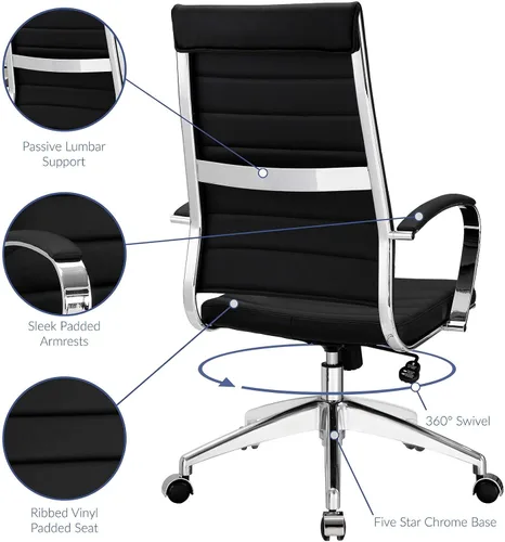 Vista 7 de LexMod Jive silla de oficina ejecutiva acanalada respaldo alto, Vinilo, Negro