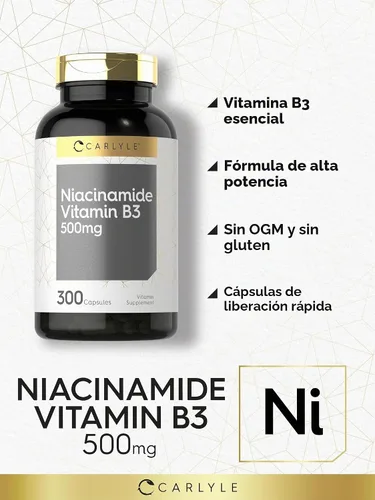 Vista 3 de Carlyle - Cápsulas de niacinamida de 500 mg 300 unidades Vitamina B3