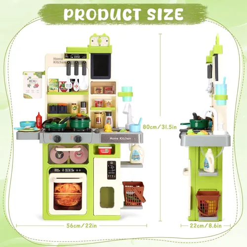 Vista 5 de Juego de cocina para niños, cocina de juego Easface para niños pequeños de 1 a 3 años con sonido y luz, estufa de cocina con vapor, fregadero