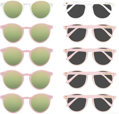 Vista 11 de LADY&HOME Gafas de sol de ojo de gato para despedida de soltera, suministros para dama de honor y despedida de soltera, 10 lentes de sol redondos
