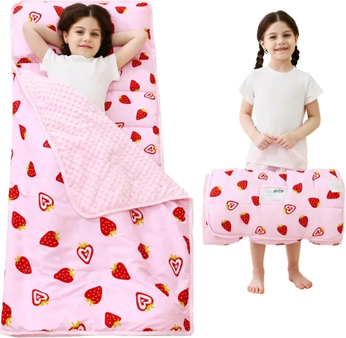 Vista 12 de Lasoftan Tapete para siesta para niños con almohada y manta, tapetes enrollados extra grandes para siestas, bolsas de dormir para niños y niñas