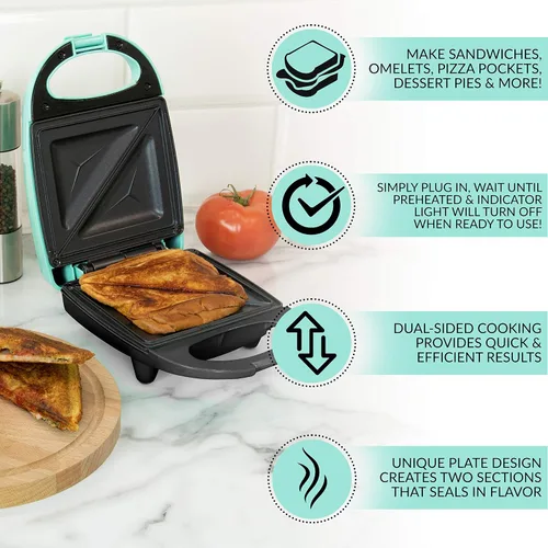 Vista 2 de Nostalgia MyMini - Sandwichera personal, prensa antiadherente para panini, bolsillos para pizza, quesadillas, verde menta