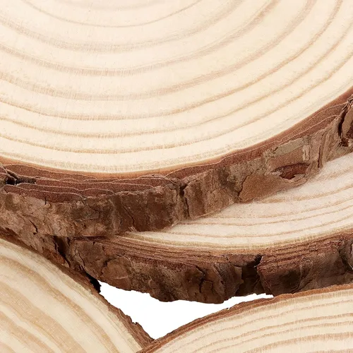Vista 3 de FUNSUEI 12 piezas de rebanadas de madera natural sin terminar de 6 a 7 pulgadas, posavasos de madera natural con corteza, círculos de madera