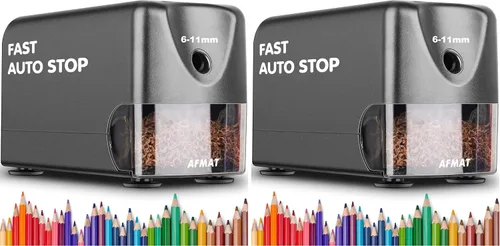 Vista 9 de AFMAT Sacapuntas eléctrico resistente, sacapuntas de aula para lápices de colores n.º 2 de 6 a 0.433 in, parada automática, punta afilada, guardar