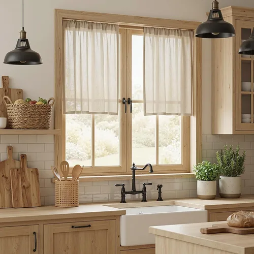 Vista 79 de MYSKY HOME Cortinas naturales de puerta francesa para ventana de puerta, 40 pulgadas de largo, cortas, semitransparentes, filtrantes de luz