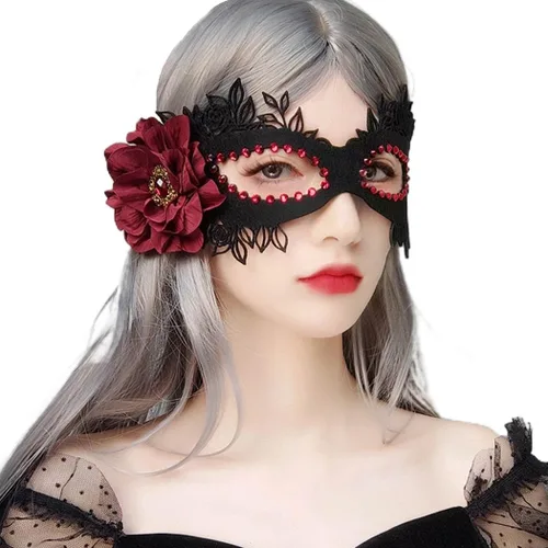 Vista 3 de Máscaras faciales con diamantes de imitación, color negro, brillante, para carnaval, Mardi Gras, para Halloween, Navidad, cosplay, fiesta, baile