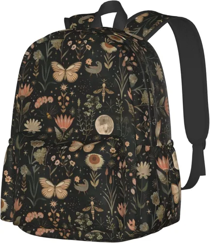 Vista 14 de SUPLUCHOM Mochila escolar vintage con hojas mágicas de hongos y bosques, mochila casual para hombres y mujeres, bolsa de poliéster para laptop