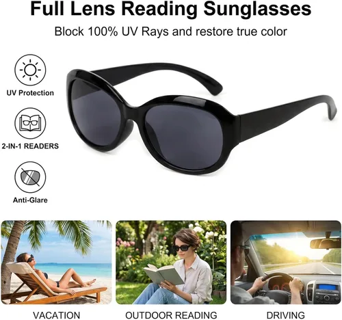 Vista 2 de Lentes de sol Reader para mujer, lente completa, paquete de 3 lentes de sol de lectura para exteriores, protección UV, 1.5X