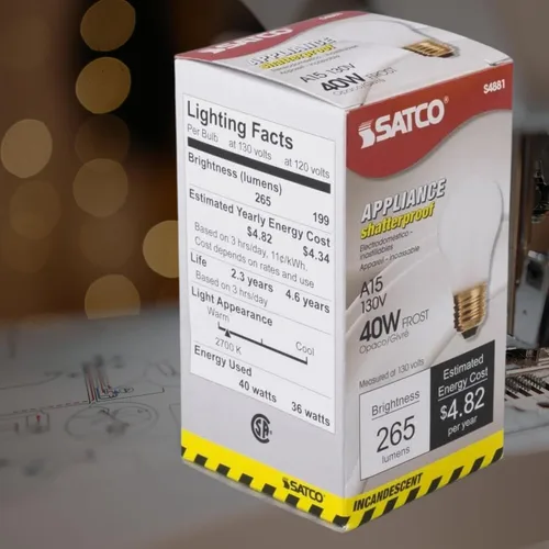 Vista 7 de Satco S4881-40 W A15 - Bombillas incandescentes regulables para electrodomésticos pequeños, a prueba de roturas, 130 voltios, base E26 de 2700 K