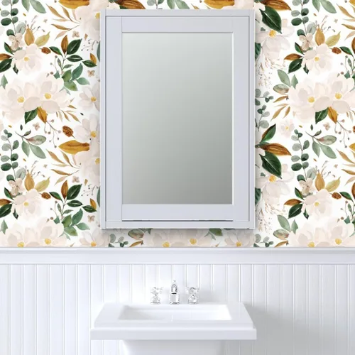 Vista 9 de Spoonflower Papel tapiz para despegar y pegar - Papel pintado extraíble personalizado con flores de magnolias florales doradas