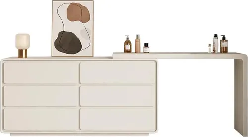 Vista 9 de Escritorio de tocador con espejo y luces, escritorio de tocador de maquillaje con luces y 6 cajones de almacenamiento y taburete, tocador