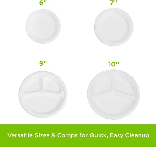 Vista 6 de KARAT EARTH Platos compostables de bagazo - Biodegradables, naturales, aptos para microondas, sin PFAS, 6 pulgadas, caja de 1000