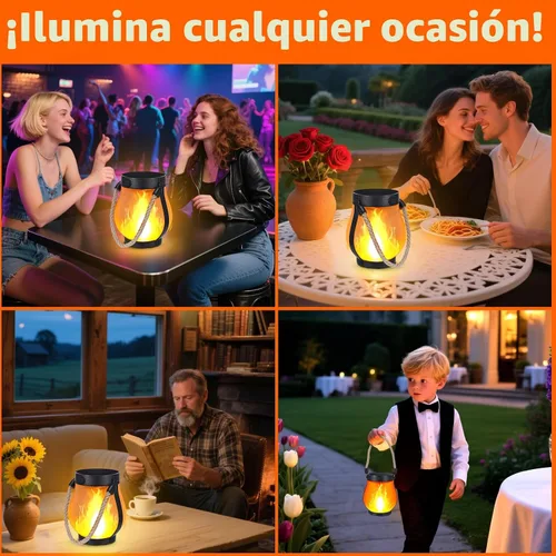 Vista 6 de Paquete de 2 Linternas Solares de Llama — Linternas Colgantes de Llama Parpadeante para Exteriores, Luces de Jardín Impermeables con 2 Modos