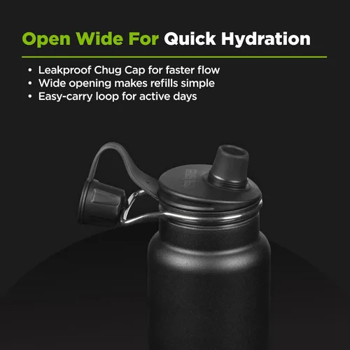Vista 6 de Klean Kanteen TKWide 32oz (con tapa para chug), color negro