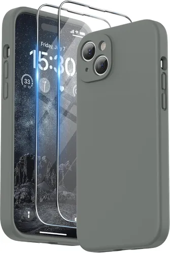 Vista 15 de SURPHY Funda diseñada para iPhone 15 Plus con protector de pantalla y cordón, correa de teléfono y funda de silicona líquida para teléfono