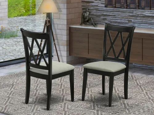 Vista 2 de East West Furniture CLC-BLK-C Clarksville - Sillas de comedor tapizadas de tela de lino, juego de 2, color negro