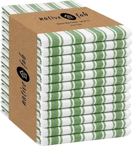 Vista 22 de Native Fab Toallas de Cocina de Algodón 100% Beige - 16x26 pulgadas - Juego de 12 - Toallas de Platos con Tejido de Canasta a Rayas para Limpiar
