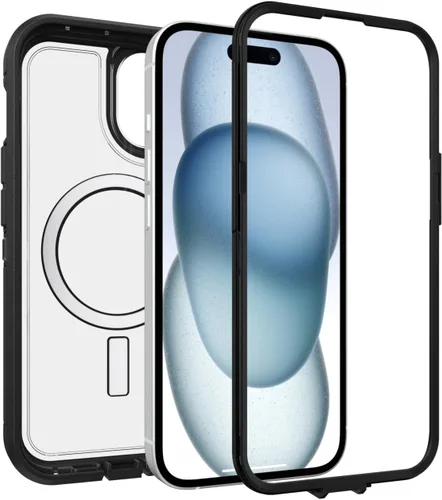 Vista 5 de OtterBox Funda transparente para iPhone 17e, 16e, 15, 14 y 13 Defender Series XT, lado oscuro (negro/transparente), sin pantalla, resistente, a