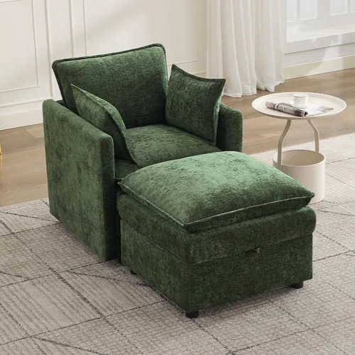 Vista 38 de Otomana cuadrada grande de 27 pulgadas con almacenamiento, reposapiés tapizado moderno con patas antideslizantes para sofá, mesa de café, sala