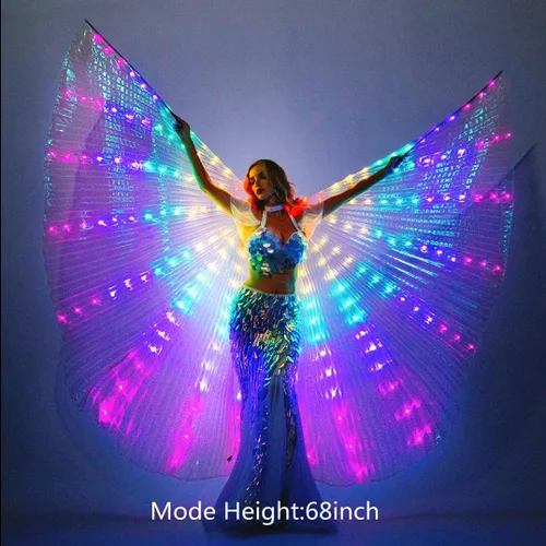 Vista 4 de Alas de LED Isis con luz brillante, traje para danza del vientre con varas, ropa para espectáculos, carnaval o Halloween