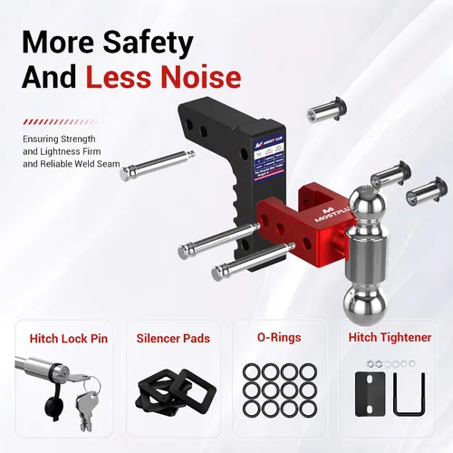 Vista 3 de MOSTPLUS Enganche de remolque de aluminio compatible con receptor de 2 pulgadas, 2 bolas con bolas de 2 pulgadas y 2-5/16 pulgadas, altura ajustable