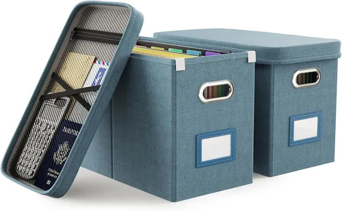Vista 21 de Oterri Caja organizadora de archivos con tapa, caja de archivos colgante con bolsillo de malla, caja organizadora de documentos para archivos