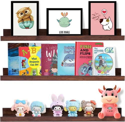Vista 15 de AZSKY Juego de 3 estantes flotantes para pared, estantes de 24 pulgadas con labio, estante grande para libros de guardería, estantería