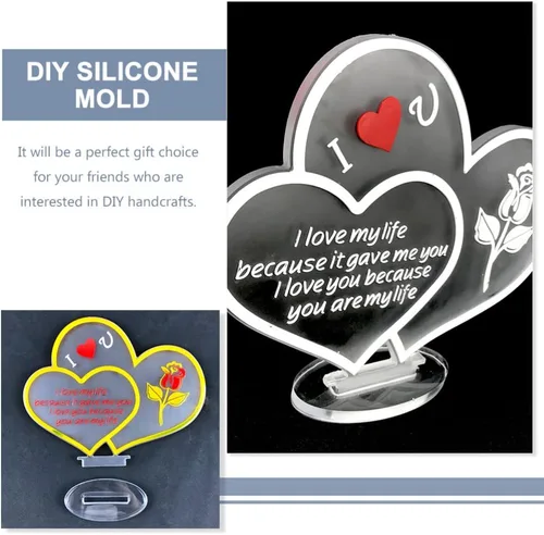 Vista 6 de Molde de silicona con signo de corazón para fundición de resina, manualidades, San Valentín, molde epoxi antiadherente flexible