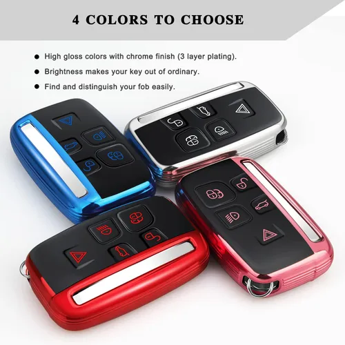 Vista 6 de QBUC Funda para llavero LAND ROVER con llavero para Range Rover Evoque Sport Velar Land Rover Discovery Jaguar F-Pace F-Type XE XEL XF XFL XJ Azul