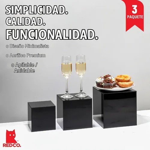 Vista 2 de Red Co. Juego de 3 soportes elevadores de acrílico negro brillante con parte inferior hueca