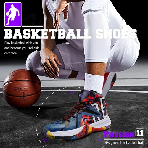 Vista 8 de ASHION Zapatos deportivos de baloncesto para hombre, ligeros, transpirables, antideslizantes, para correr, caminar, medios, tenis deportivos