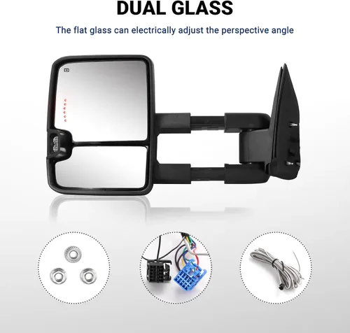 Vista 5 de Espejo de remolque para Silverado Sierra - Compatible con 2003-2007 Chevy Silverado GMC Sierra, espejos de remolque con vidrio ajustado