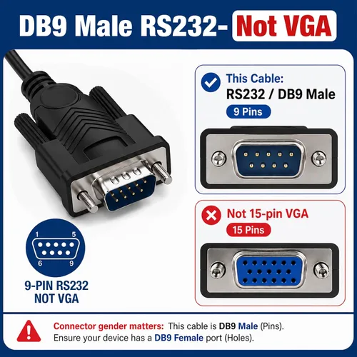 Vista 6 de Cyberguys! USB-A to RS232 DB9 Male Serial Cable with FTDI Chipset, 6 FT