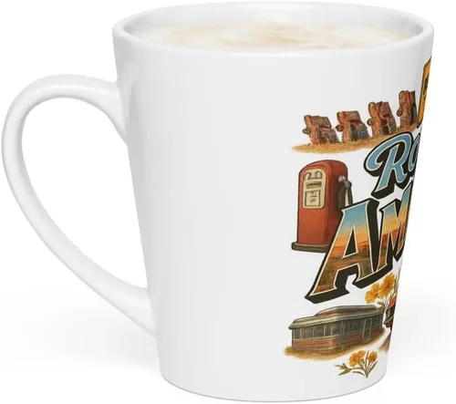 Vista 2 de Amarillo Texas Route 66 Souvenir Latte Mug - 12oz Ceramic Coffee Cup with Vintage Car Design