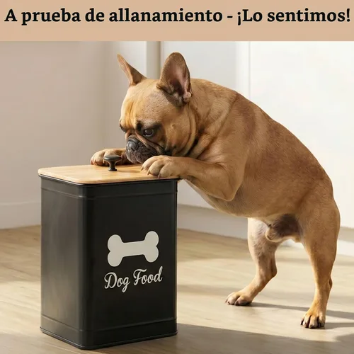 Vista 9 de Contenedor de comida de metal para perros de 5 a 7 libras, 25 tazas con tapa de bambú hermética, mango de metal Negro: Hueso