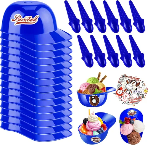 Vista 14 de MEEZY Juego de 16 cuencos de helado con diseño de casco de béisbol con 8 mini tazas de postre y 8 cucharas, 8 onzas. Cuencos reutilizables