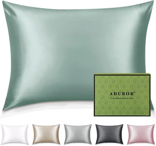 Vista 52 de Adubor Funda de almohada 100% de seda, fundas de almohada de seda de morera, 22 fibras de grado Momme 6A, funda de almohada de seda para la salud