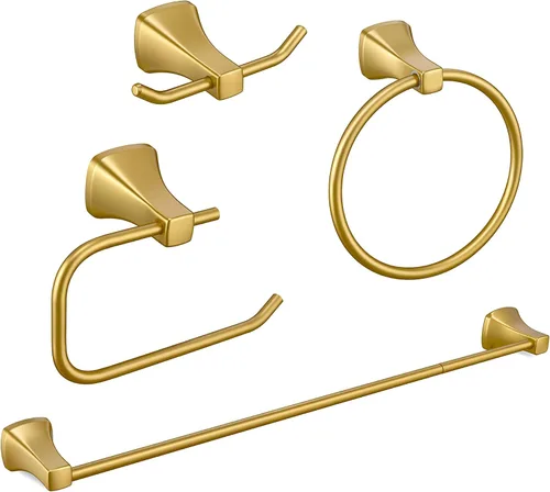 Vista 8 de Juego de Herrajes de Baño Dorado Cepillado y Negro, Kit de Accesorios de Baño Negro y Dorado de 4 Piezas de Acero Inoxidable Barra de Toalla de 23.6