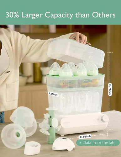 Vista 2 de Momcozy Esterilizador y secadora de botellas grandes de 3 capas y kit de cepillo para botellas Momcozy Rosa