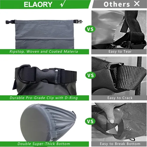 Vista 4 de Bolsas secas impermeables, paquete de 3 (5 L, 10 L, 20 litros), bolsas de almacenamiento ligeras e impermeables para viajes, canotaje, pesca