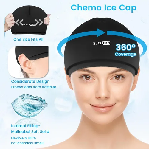 Vista 4 de SuzziPad Ice Pack - Gorro para aliviar el estrés, calcetines de enfriamiento y guantes fríos para neuropatía por quimioterapia, artículos