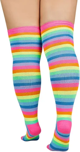 Vista 5 de Century Star Calcetines altos hasta el muslo de talla grande para mujer, extra largos por encima de la rodilla, calcetines altos con tiras