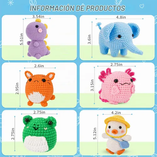 Vista 5 de Gerute Kit de ganchillo de 6 piezas para principiantes, kit de ganchillo de animales con video tutorial paso a paso, kit de ganchillo
