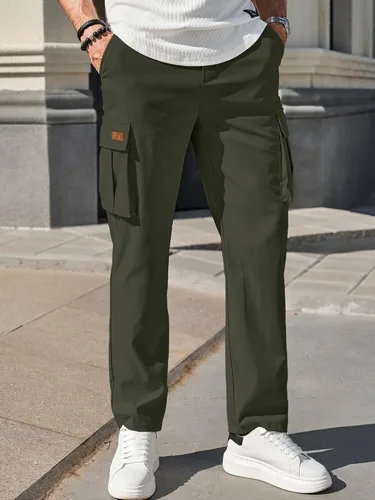 Vista 7 de PLEPAN Men's Casual Cargo Pants Drawstring Hiking Pants Workout Tactical Joggers Sweatpants for Men