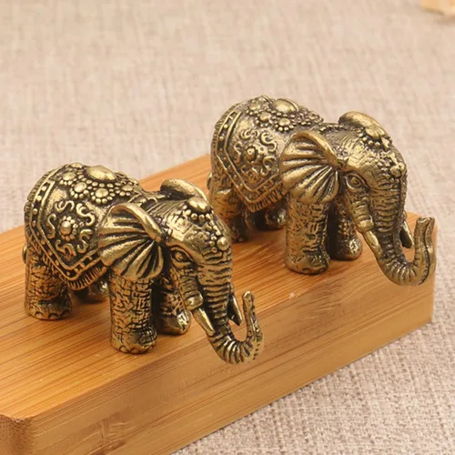Vista 6 de Estatua de elefante en miniatura de latón macizo, figura decorativa de animales de latón, símbolo de buena suerte, regalo ideal de colección, 2.05 x