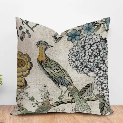 Vista 19 de ArogGeld Fundas de almohada de granja de camelia y pavo real, color rosa, rubor, chinoiserie, pájaro, blanco, lino, funda de cojín chinoiserie