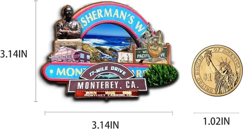 Vista 3 de Monterey California USA imán de madera para nevera, monumentos 3D, recuerdos coleccionables, decoración hecha a mano