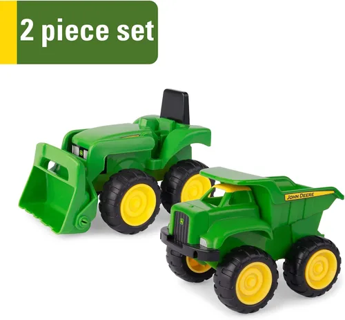 Vista 8 de TOMY - Juego de vehículos John Deere – Incluye camión volquete y tractor de juguete con cargador para caja de arena, juguetes para exteriores